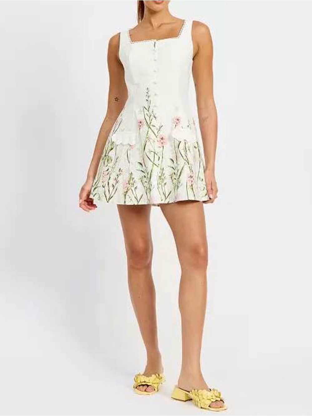 En Saison White Floral Button-Front Mini Dress Size XS